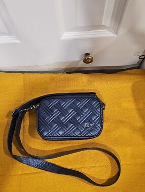 Lug Quilted RFID Convertible Crossbody Belt Bag - Coupe 2 Metallic Blue EUC